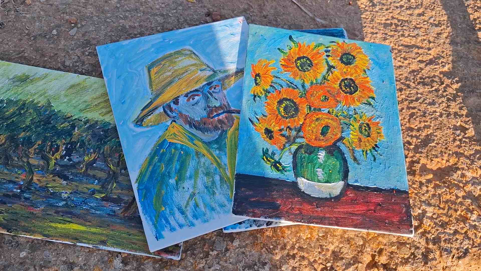 Van-Gogh-Darsteller malt in einem Feld bei Norderstedt für Low-Budget-Filmprojekt