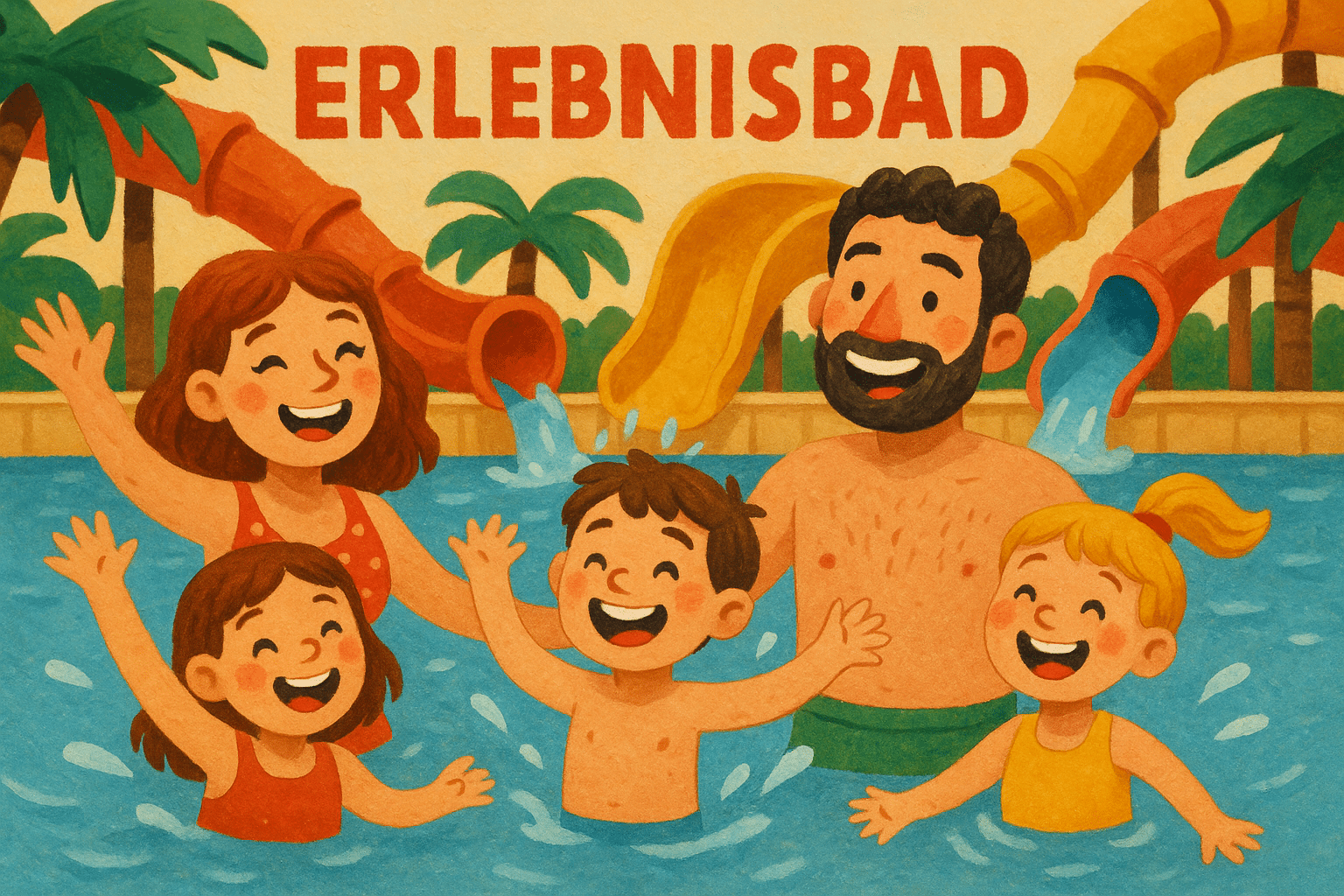 Familie mit Kindern genießt das ARIBA Erlebnisbad in Norderstedt mit Familienkarte