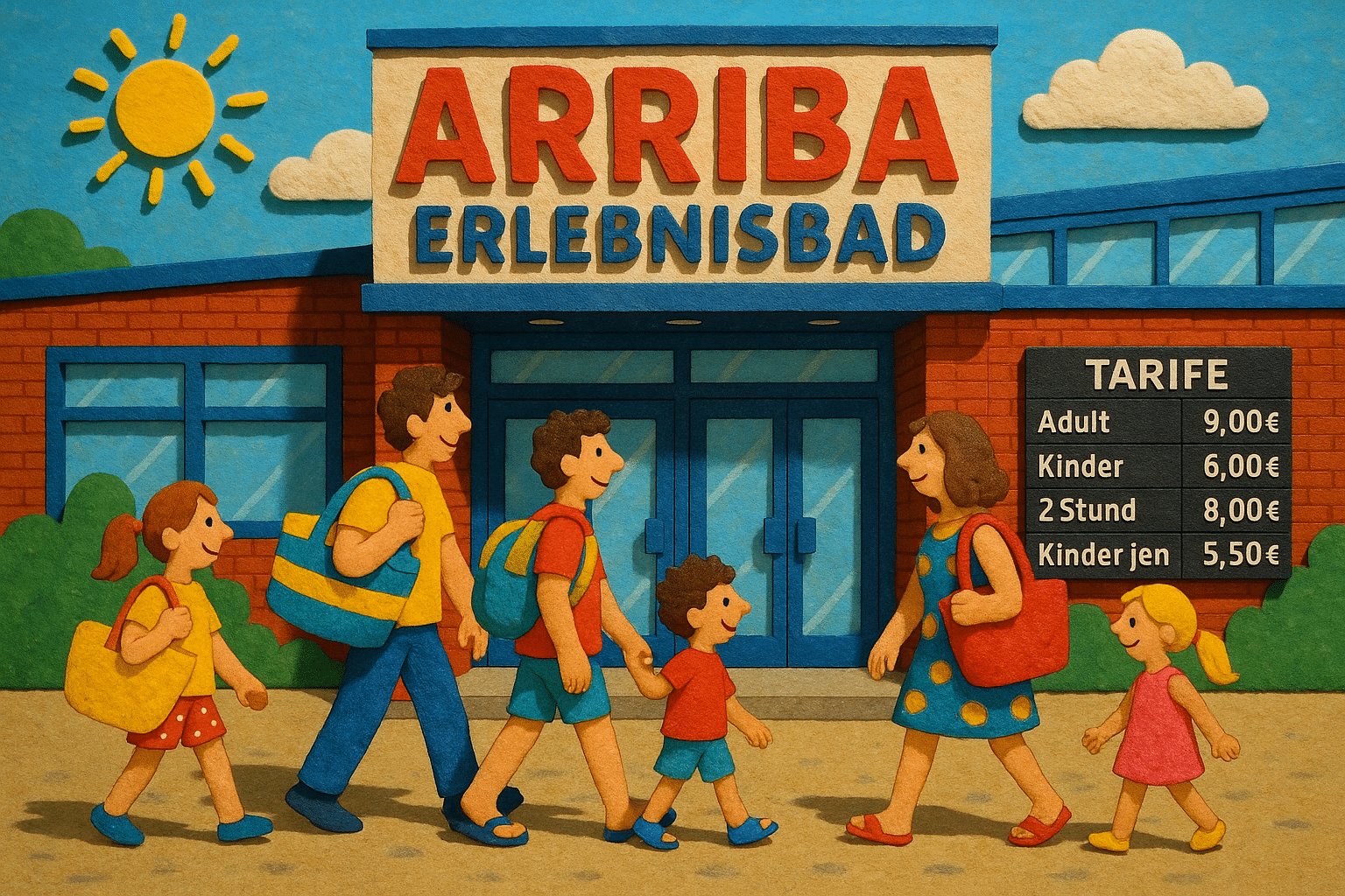 Eingangsbereich des Arriba Erlebnisbads Norderstedt mit aktueller Preistafel 2025