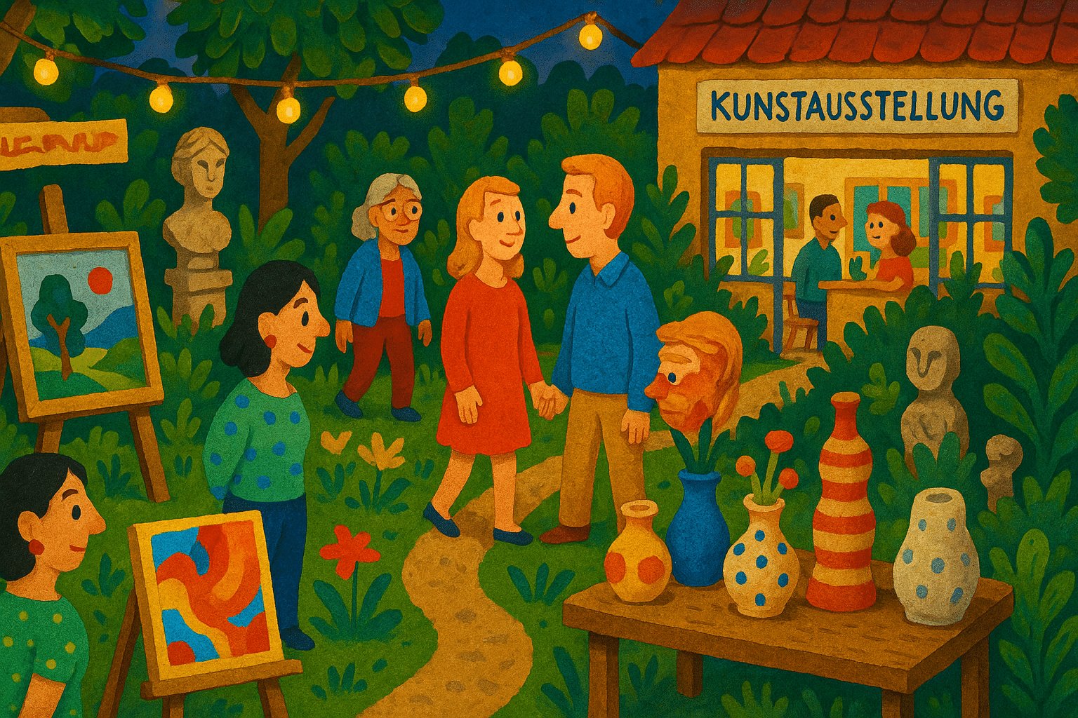 Atelierausstellung im Garten von Angelika Fink Bardili in Norderstedt mit Acrylbildern und Keramik während der Segeberger Kulturtage 2025
