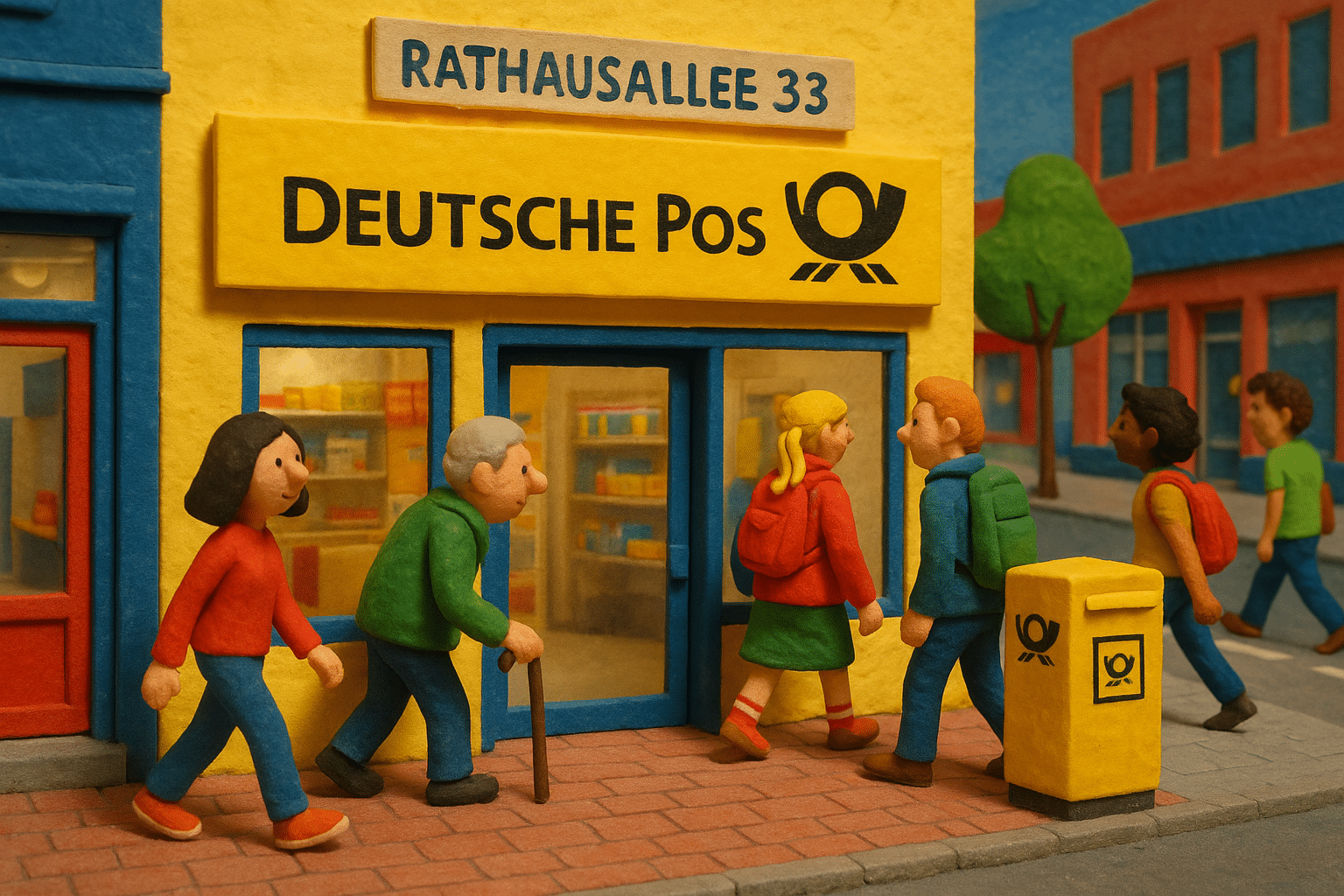 Deutsche Post Filiale in Norderstedt-Mitte an der Rathausallee mit sichtbarem Eingang und Passanten