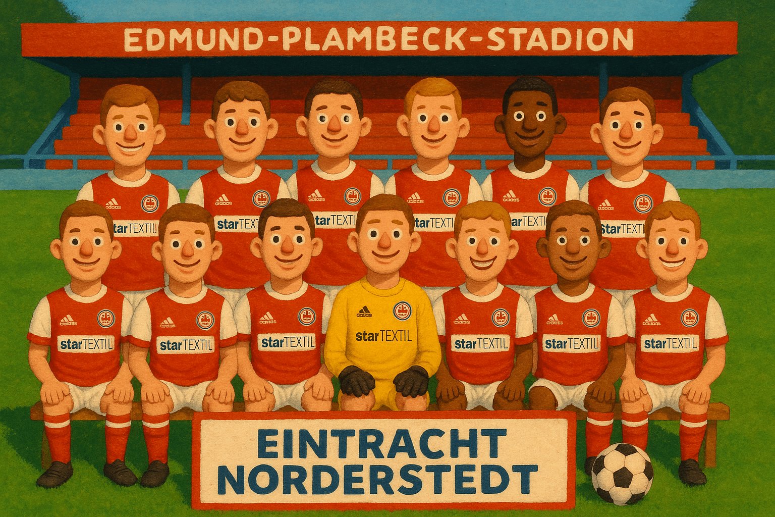 Eintracht Norderstedt Kader - Mannschaftsfoto der Regionalliga Nord Spieler im Edmund-Plambeck-Stadion