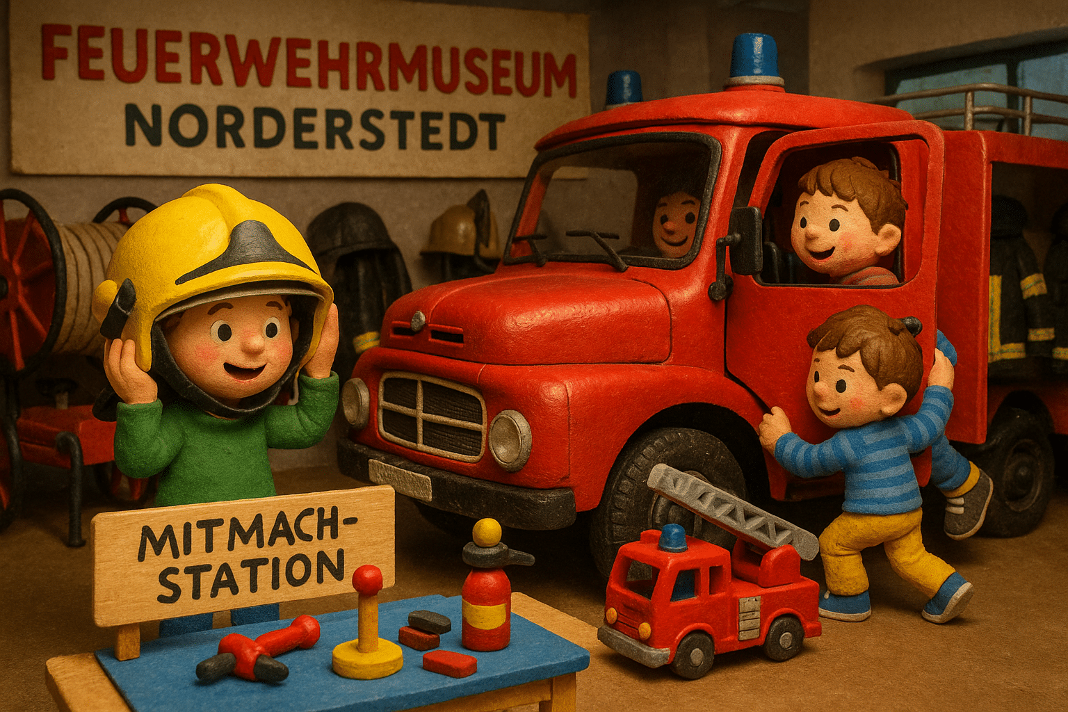 Kinder entdecken spielerisch das Feuerwehrmuseum in Norderstedt an einem Regentag.
