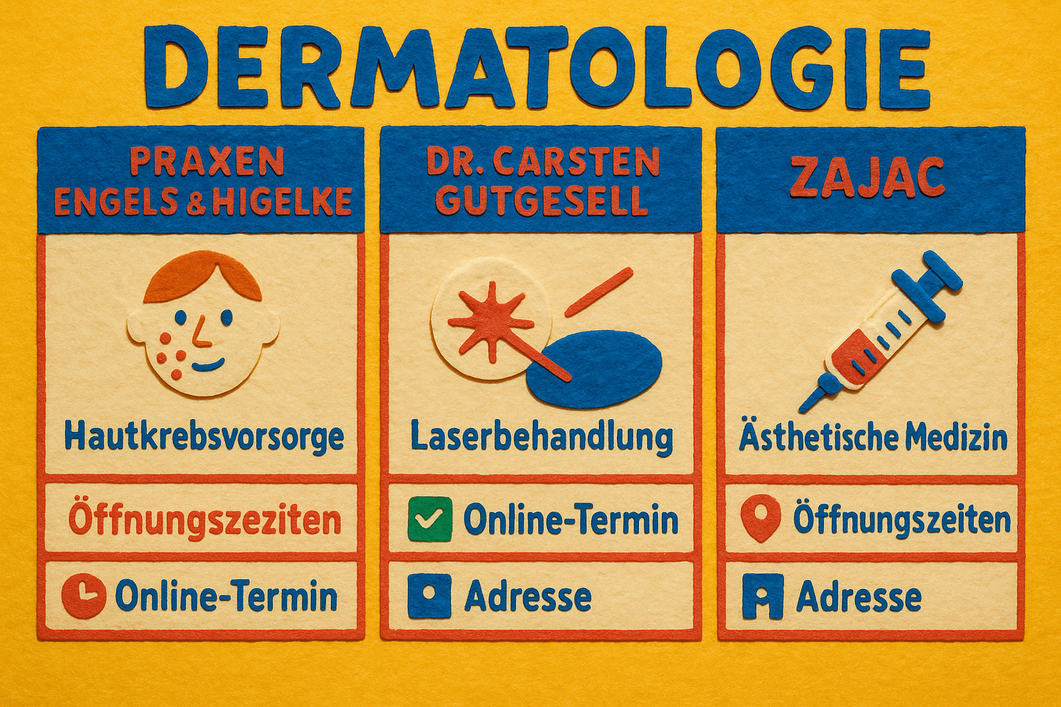 Infografik zum Vergleich der drei besten Hautarztpraxen in Norderstedt mit Leistungen und Kontaktinfos