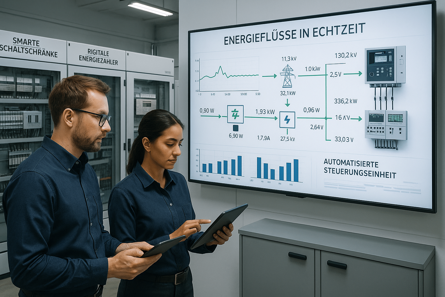 Intelligente Energieverteilung in moderner Industrieanlage mit smarter Elektrik und Steuerungssystemen