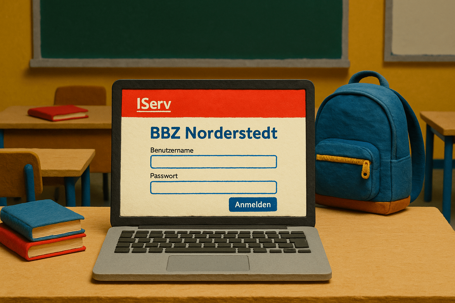 IServ Login auf einem Schul-PC am BBZ Norderstedt in einem modernen Klassenzimmer