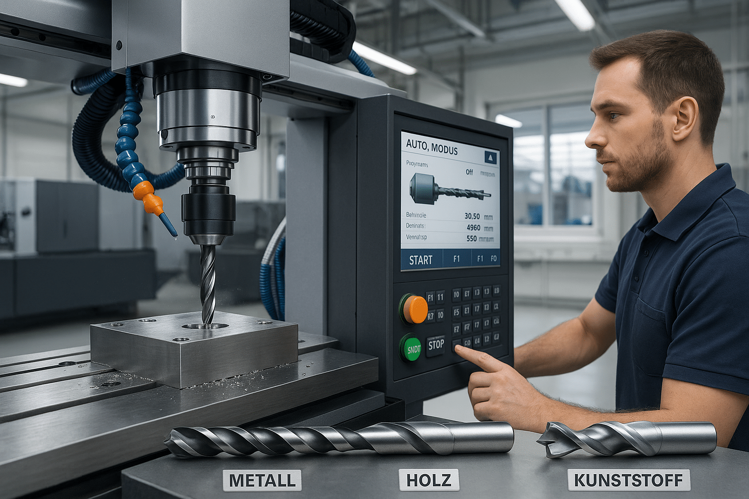 Präzise industrielle Bohrprozesse mit CNC-Technik und hochwertigem Bohrzubehör in moderner Fertigung