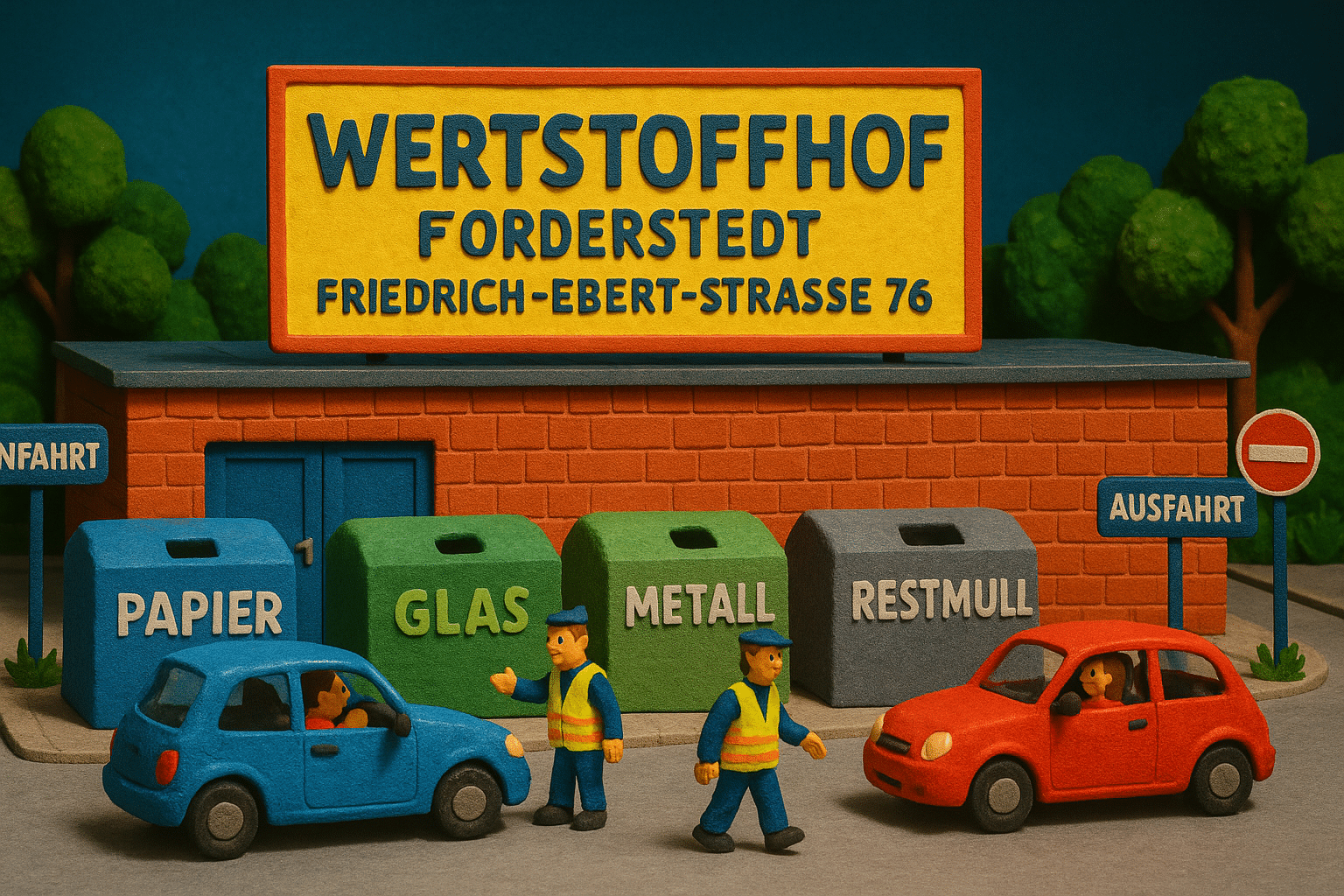 Außenansicht des Wertstoffhofs Norderstedt mit Containern und Anlieferung von Abfällen